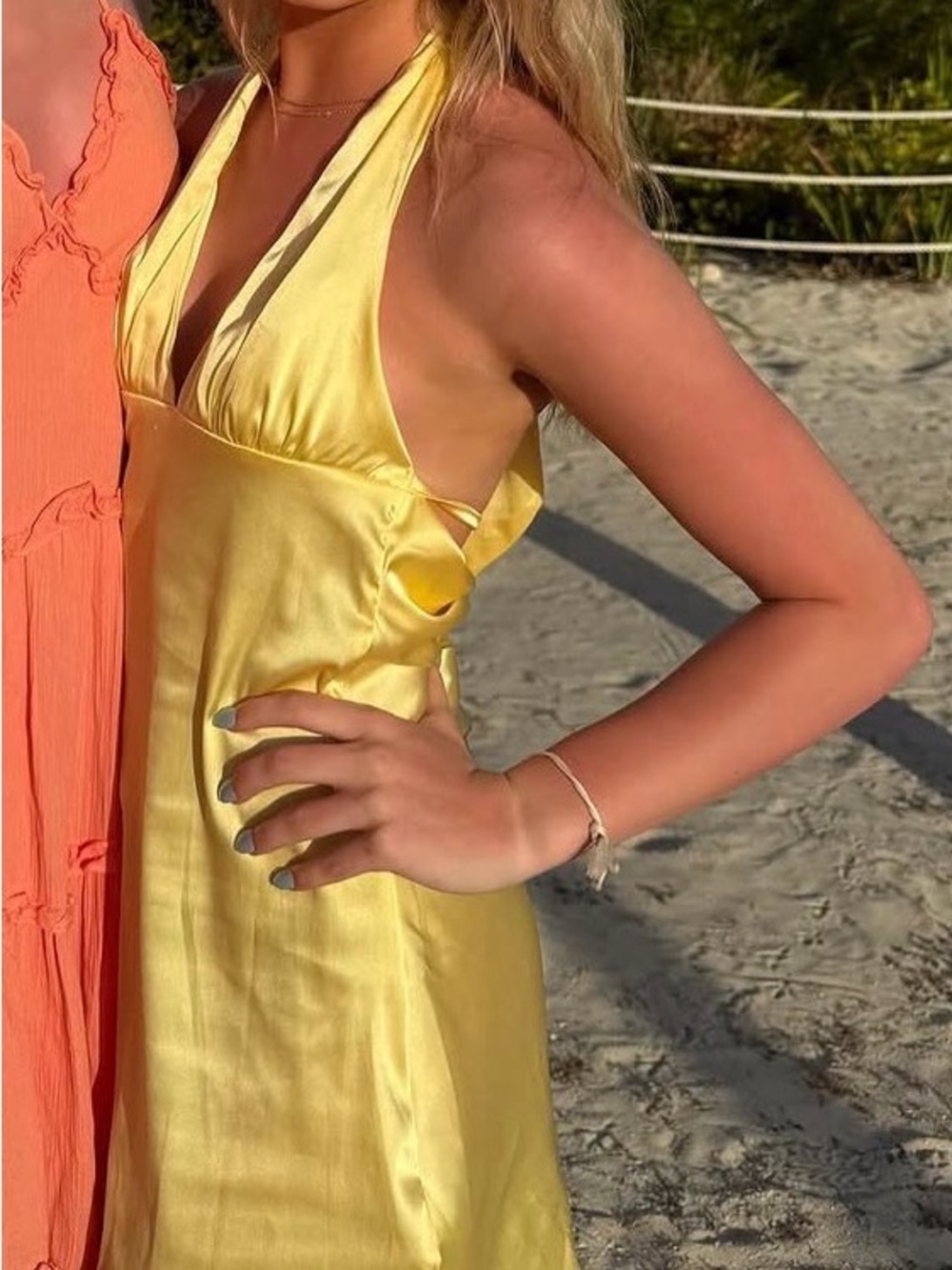 Yellow mini satin dress